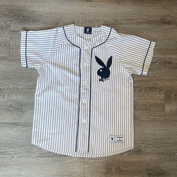PLAYBOY joyrich baseball jersey Button Up Jersey size xs black and white bunny - Picture 2 of 10